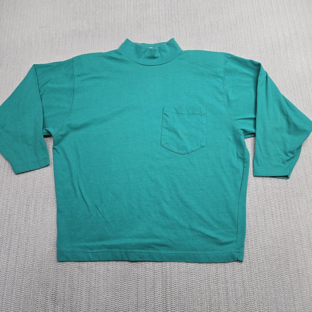 Vintage One Step Up Shirt Womens One Size Mock Neck Pocket 80s Shoulder Pads Top
